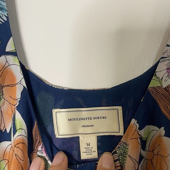 Anthropologie Moulinette Soeurs blue floral silk mini dress with pockets Medium - Picture 3 of 7